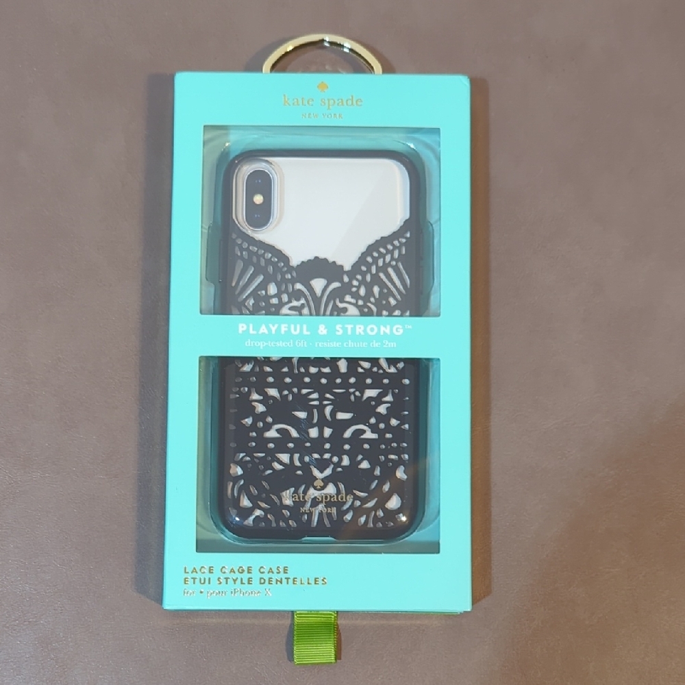 New Kate Spade iPhone X Case Black Lace Cage NIB